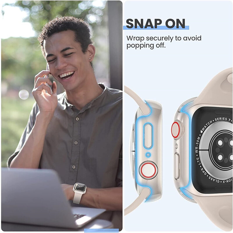 Vidro e Capa para Apple Watch, Protetor de Tela, Acessórios iWatch, Série 8, 7, 6, SE, 5, 9, 44mm, 45mm, 41mm, 40mm, 42 milímetros, 38 milímetros
