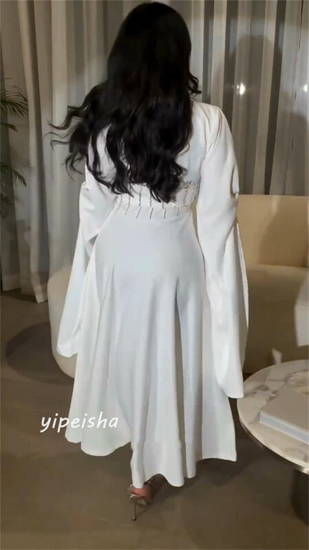 Suknia balowa wieczorowa koszulka Arabii Saudyjskiej naszycia z cekinów marszczona formalna wieczorna suknia z dekoltem w serek na zamówienie sukienki Midi
