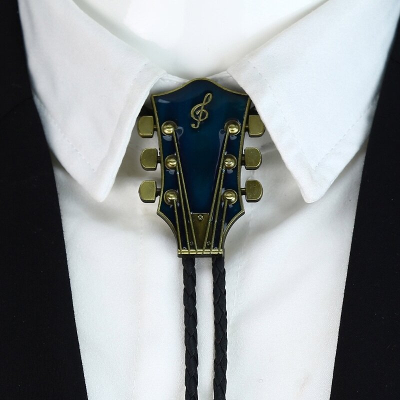 Escultura cabeça guitarra bolo gravata cowboy punk gravata bola ocidental metal charme bolo gravata cowboy para camisa jeans