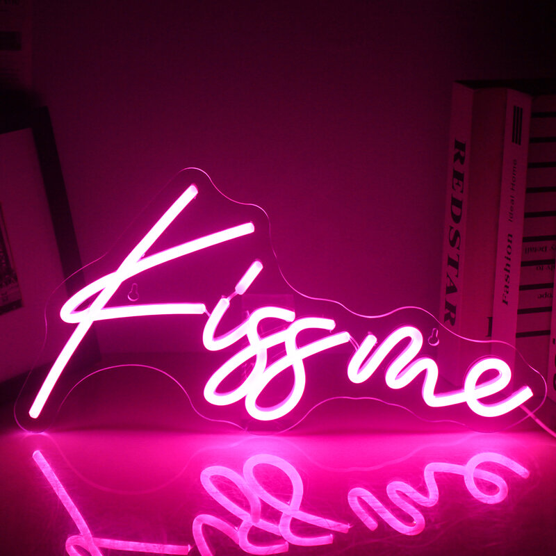 Kiss Me-letreros de neón con letras rosas, luces LED brillantes para fiesta, luz romántica, decoraciones de boda, lámpara de pared artística, adornos