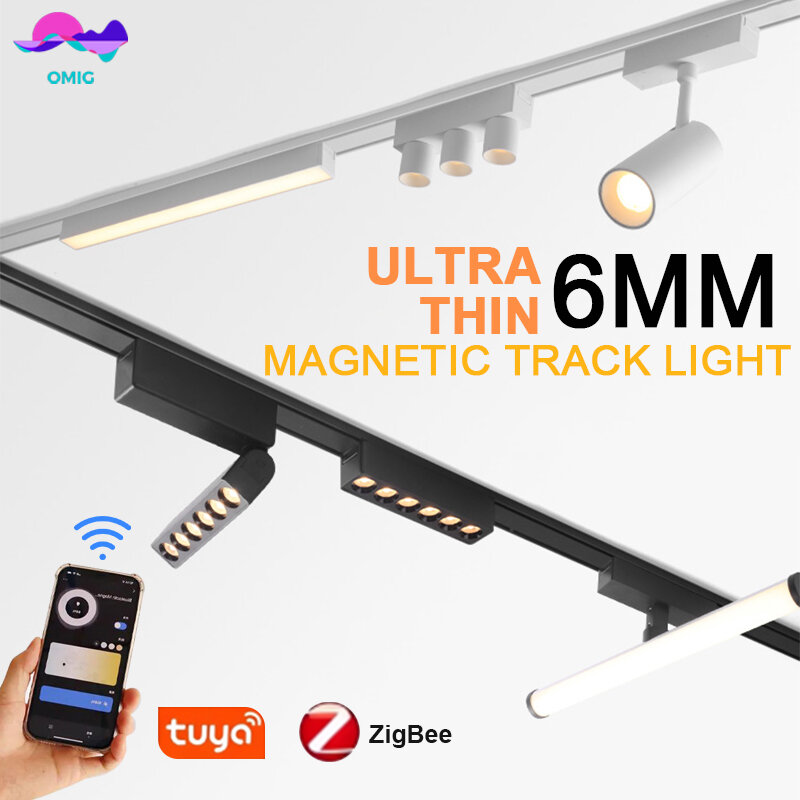 Smart Home Tuya Peredupan 6MM Dudukan Langit-langit Ultra-tipis 48V Sistem Lampu Track Magnetik Lampu Linier Pasang Permukaan Ramping Tipis