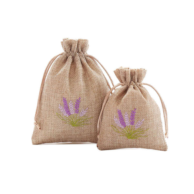 50pcs/lot Imitation Linen Canvas Lavender Drawstring Bags Gift Packaging Party Favor Candy Burlap Pouch