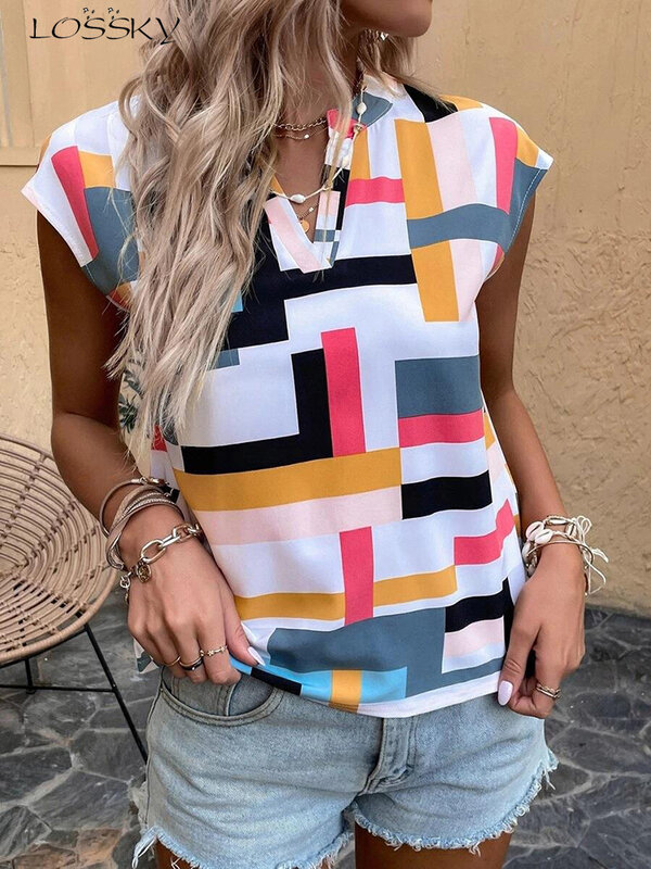 Women's Blouse Casual Short Sleevee Shirt Simple V Neck Tops Elegant Shirts And Blouses Deals Summer Youthful Woman Clothes 2024