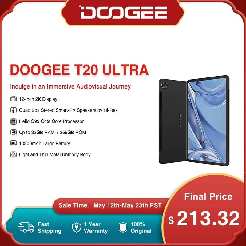 Premiere mondiale DOOGEE T20 Ultra Tablet 7.6mm 12 "2K Display Helio G99 Octa Core 12GB + 256GB 10800mAh 16MP fotocamera principale Android 13
