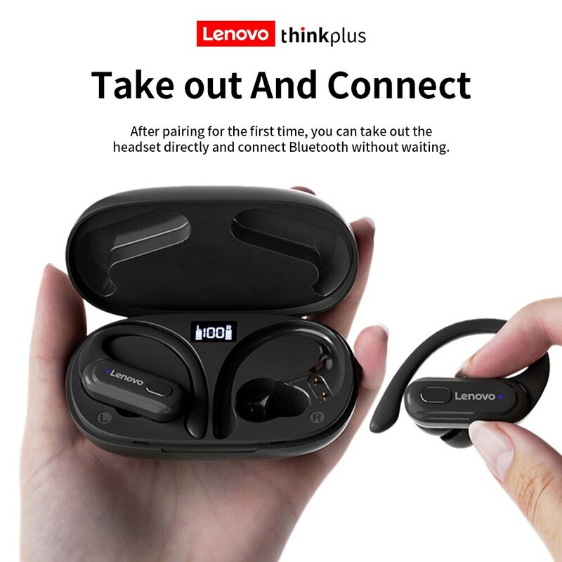 Lenovo-Thinkplus fone de ouvido Bluetooth sem fio com microfone, fone de ouvido, fone impermeável, redução de ruído, XT60B