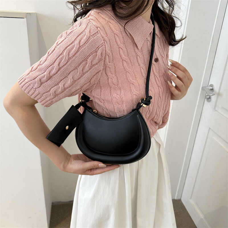 Soft PU Ladies Leather Crossbody Bag Women Black Underarm Bag Retro Solid Color Handbag Fashion Design Girl Small Shoulder Bags