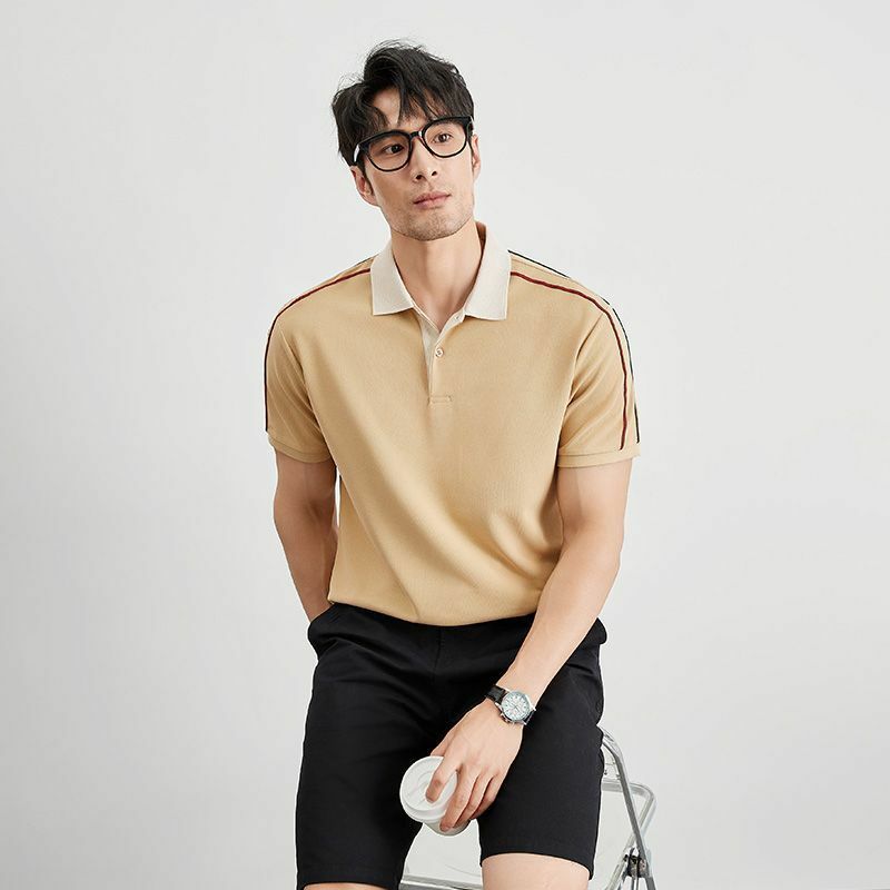Korean Lapel Slim Summer Men Short Sleeve Polo Shirts Smart Casual Simplicity Breathable Business Solid Cotton Comfort Tops