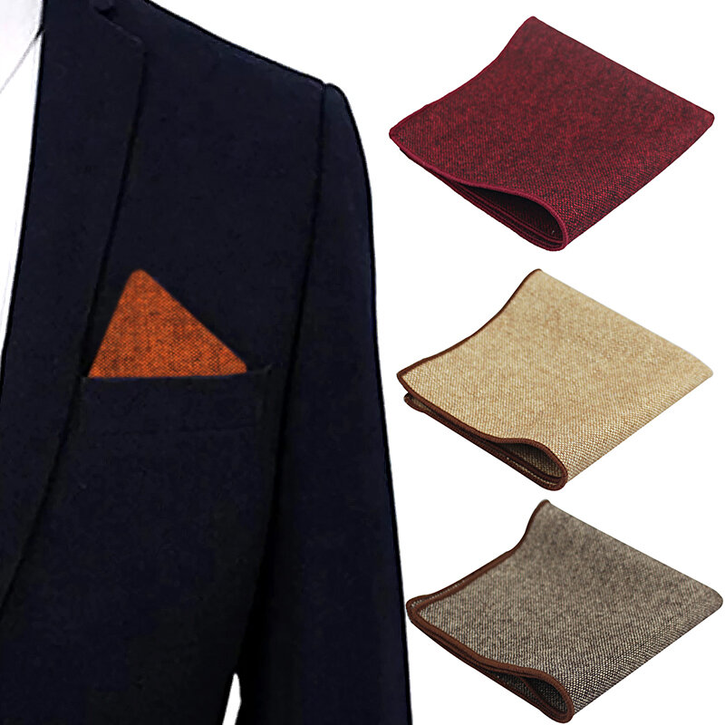 Pañuelo cuadrado de bolsillo de lana para hombre, traje de negocios, servilleta de bolsillo de Color sólido, 23x23cm