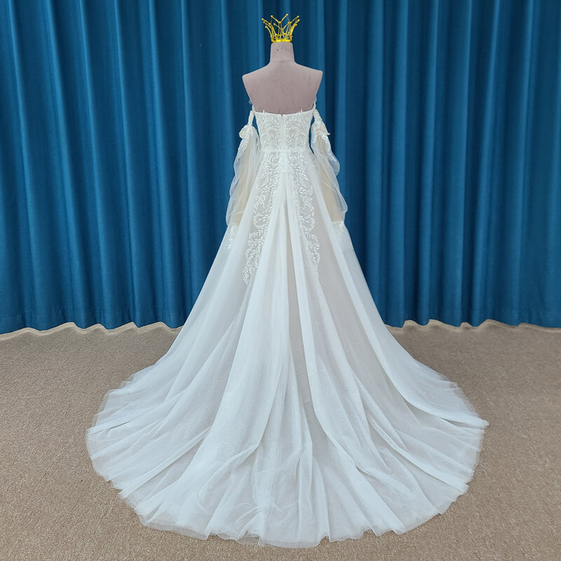 Prinzessin beliebtes Design Brautkleider für Frauen Braut A-Linie Schatz Reiß verschluss volle Ärmel Robe de Marie Lssm016