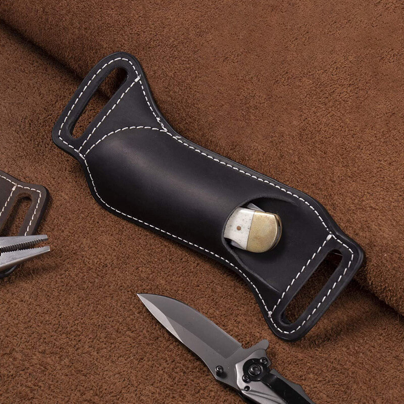 Leather Knife Sheaths For Belt Knife Holster Pocket Knife Sheath EDC Leather Sheath For Folding Knife Carrier