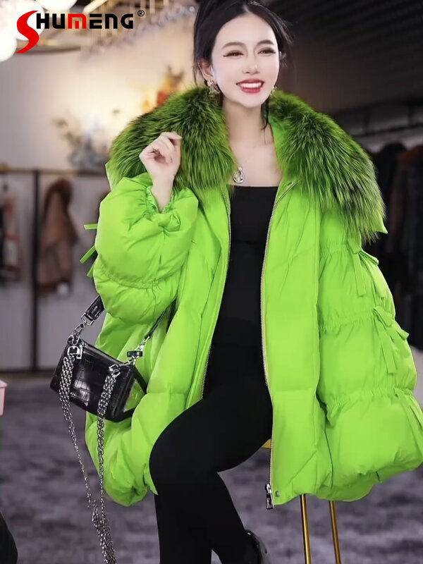 선풍기 루즈한 두꺼운 다운 여성 오버코트, 긴팔 단색 지퍼 코트, 편안한 따뜻한 디자인, 2023 겨울 신상 패션