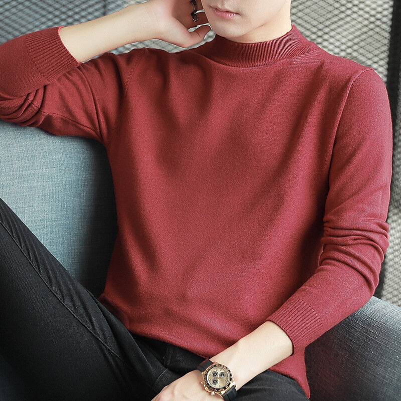 MRMT 2024 Brand New Round Half Turtleneck Sweater Men's Top Knit Sweater Solid Color Sweater Bottoming Shirt Sweaters For Male