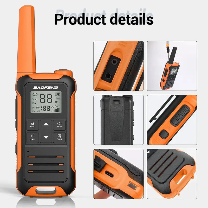 Baofeng-mini walkie talkie de longo alcance f22, 2pcs, à prova d'água, tipo c carregador, pmr 446 frs, portátil em dois sentidos, para camping