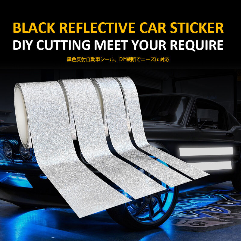 Roadstar Black reflector ผ้าสะท้อนแสงแบบมีกาวในตัวเทปเตือนสติกเกอร์ติดรถยนต์ SAFETY Mark Stick บนหมวกกันน็อคกระเป๋ารถ RS-800BJ