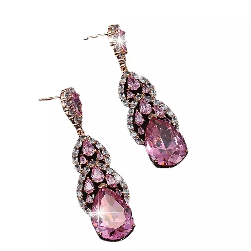 Boucles d'oreilles pendantes en pierre synthétique vintage U brillant pour femmes, bijoux de fête de luxe, cadeau à la mode