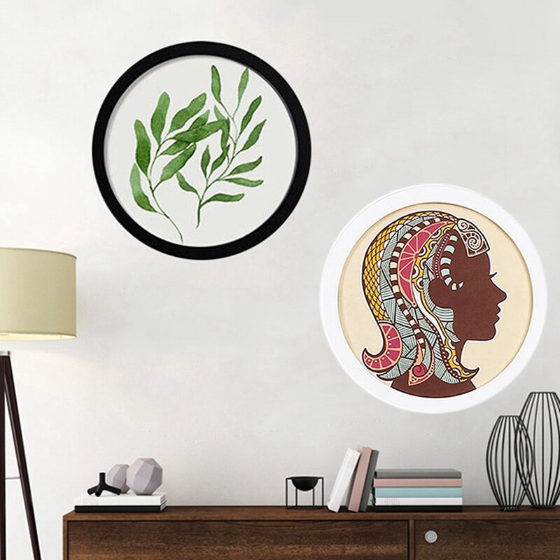 4 szt. 10 Cal okrągłe drewniane ramki do zdjęć kreatywne DIY ściana na prezent wiszące drewno oprawka na zdjęcia dekoracji domu (czarne)