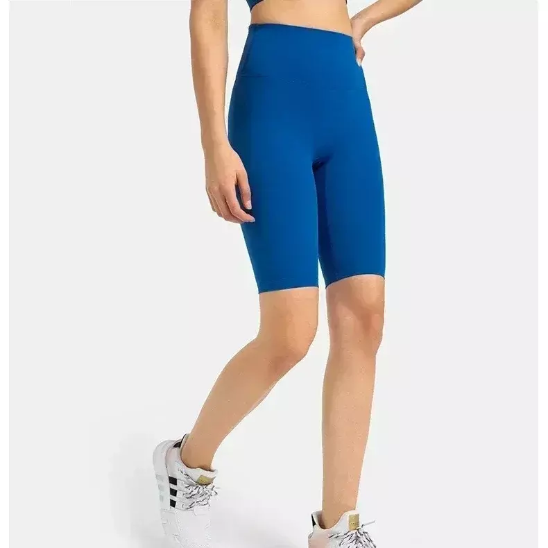 กางเกงขาสั้นเอวสูงสีเลมอนสำหรับผู้หญิงกางเกงขาสั้นสำหรับปั่นจักรยานฟิตเนสโยคะ