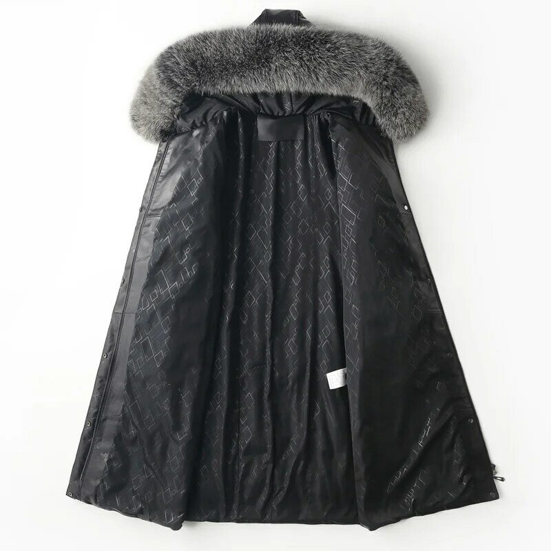 女性のための暖かい革のジャケット,冬のためのキツネの襟,黒い革のコート,ミッドレングス,ホーク,ファッショナブル