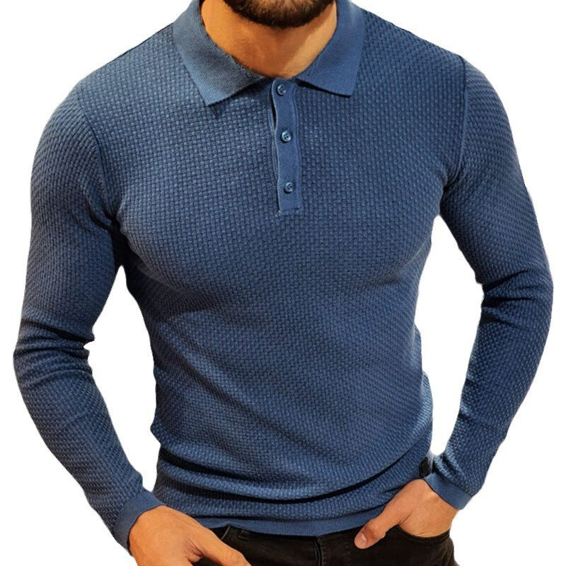 Camisa polo de manga comprida masculina, camisola de malha, gola virada para baixo, botão Polo T Shirts, roupas masculinas, malhas de primavera