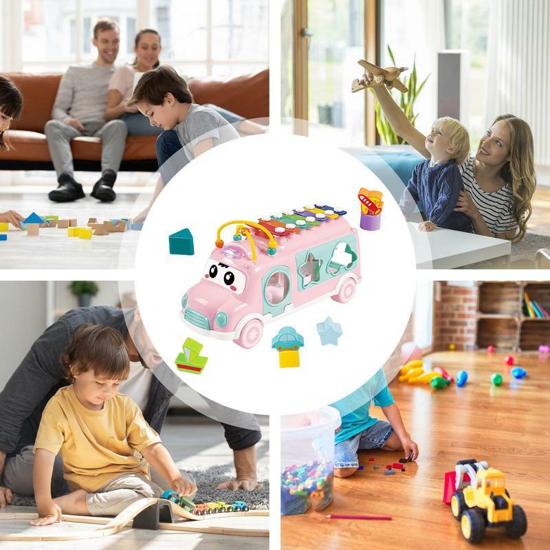 Xylophone avec blocs de construction pour enfants, jouet musical pour garçons, bus