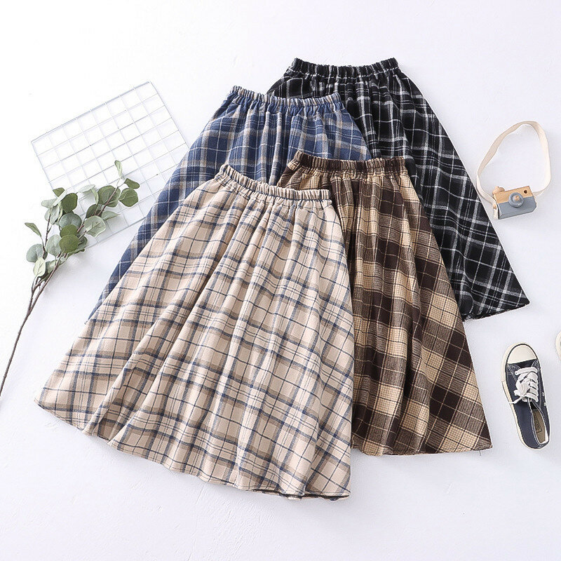 Falda acampanada elástica de estilo japonés para mujer, falda A cuadros de viento universitario, fresca y elegante, venta al por mayor
