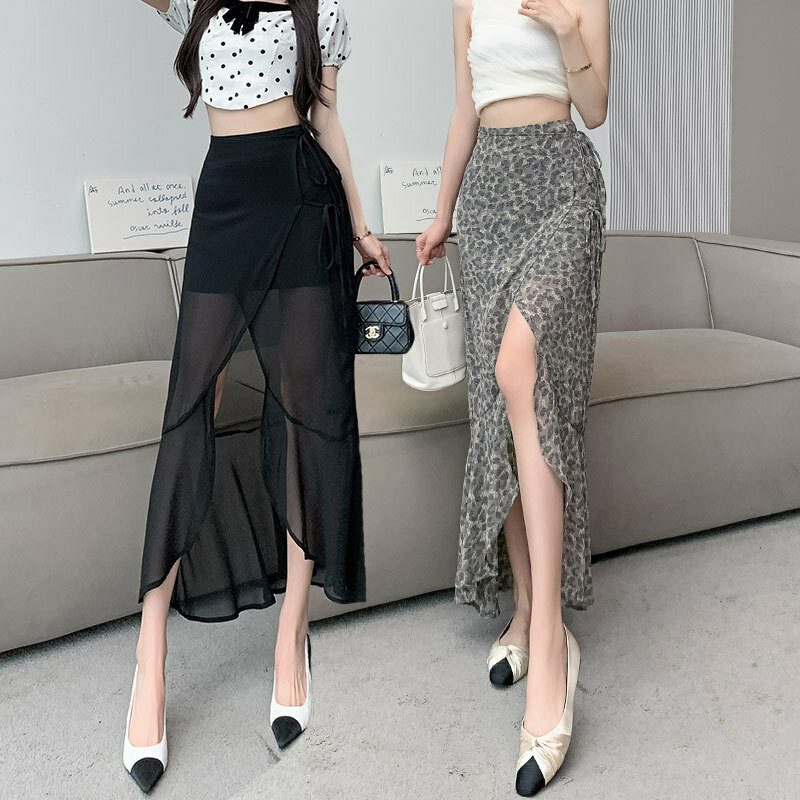 Women's Clothing New 2024 Summer Thin Elegant Fashion Solid Color Simplicity Comfortable Patchwork Gauze Casual  Korean Skirts