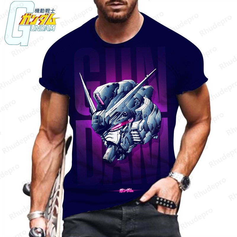 Camiseta extragrande de Gundam masculina, Tops de Harajuku, Roupa Básica, Streetwear com Impressão HD, Novo, Verão, 5XL, Y2k, 2024
