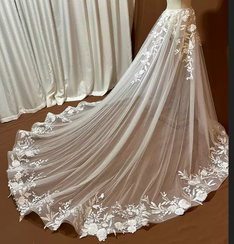 Falda extraíble de tul de 2 capas para boda, enagua de cola de novia, cola de caballo, cola de novia