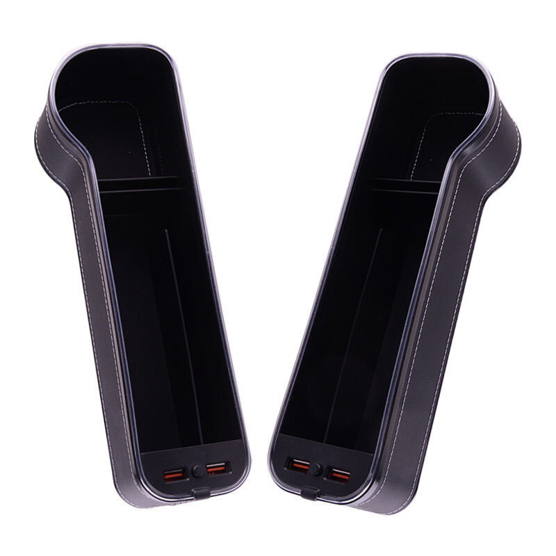 1 Pair Black Car Console Seat Gap Filler Storage Box Organizer Pocket Cup Holder Dual USB