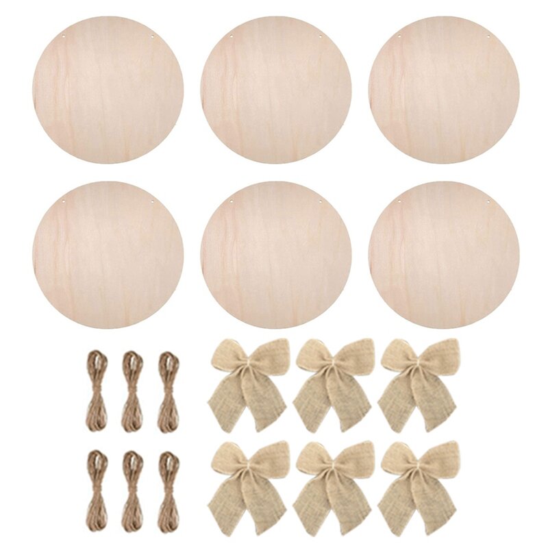 6 Pcs Wood Circles For Crafts Unfinished Wooden Slice Blank Round Wooden Door Hanger Sign
