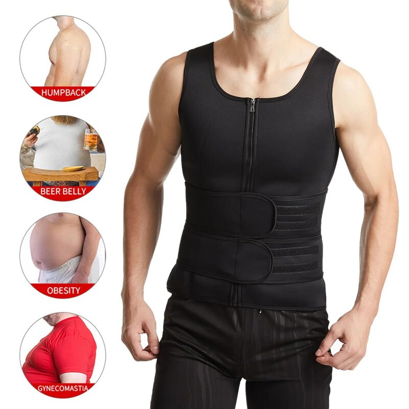 Sauna Vest Men’s Body Slimming Vest Comfortable Sauna Workout Zipper Suit Waist Trainer For Men Gym Workout Sports