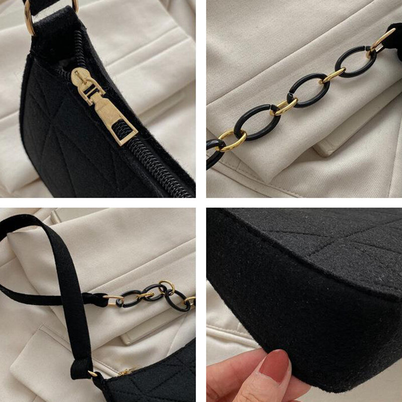 Women's Felt Shoulder Bag Solid Color Fashionable And Lightweight Underarm Handbag