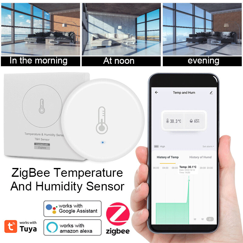 جهاز استشعار ذكي لدرجة الحرارة والرطوبة Moes-Tuya ، أمان يعمل بالبطارية ، تطبيق الحياة الذكية ، Alexa