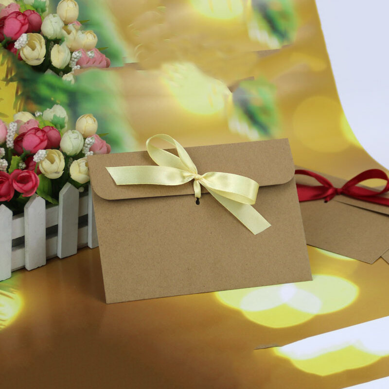 50 pz/lotto buste Kraft per inviti di nozze forniture per piccole imprese nastro di seta cartolina di carta busta di cancelleria regalo