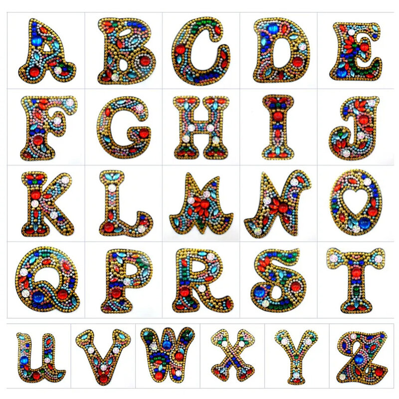 DIY Diamond Painting Decorative Keychain Pendant,26PCS English letter double-sided Dotted Diamond Children's Gift