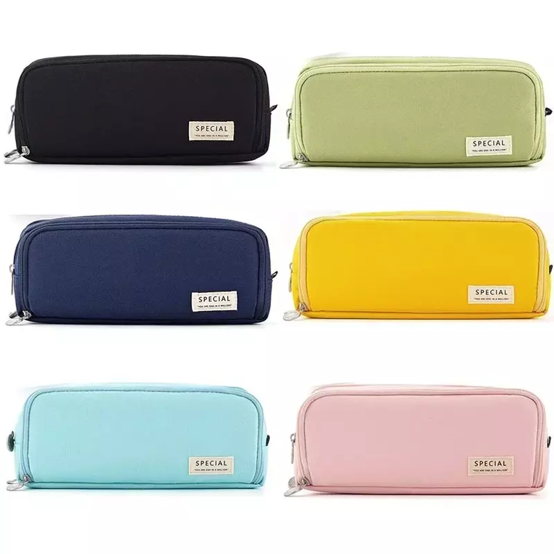 Kawaii Pencil Case Large Capacity Canvas Pen Bag for Girls Multi-layer Box Solid Color Cute School Supplies Korean Stationery