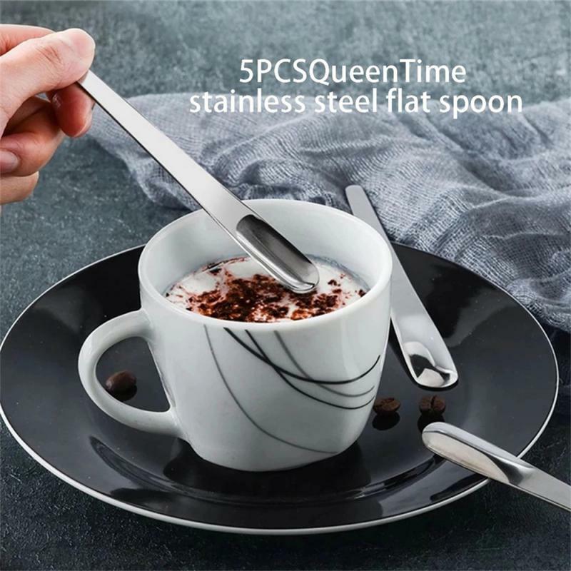 Tea Spoon Stainless Steel Flat Spoon Espresso Spoon Dessert Small Coffee Scoop Mixer Stirring Bar Spoon Kitchen Tableware