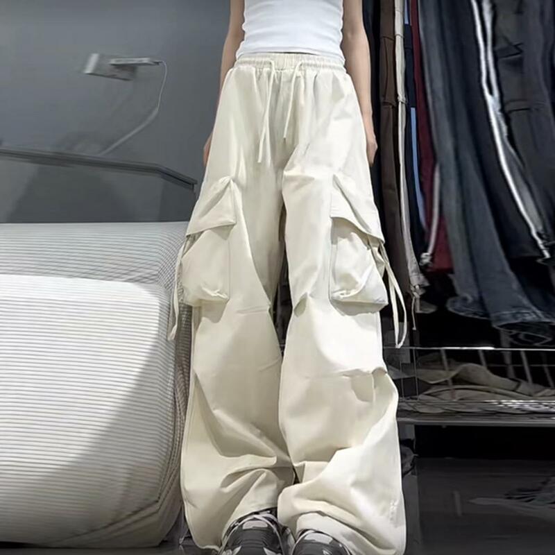 Pantaloni a gamba larga da donna pantaloni Cargo Streetwear da donna con tasche grandi pantaloni larghi a vita alta stile Hop colori solidi