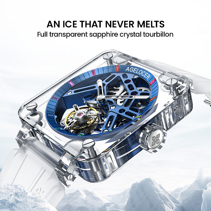 AGELOCER pełne szafirowe kryształowe klejnoty męskie Tourbillon zegarki męskie oryginalne marki zegarek mechaniczny rezerwa chodu 80H