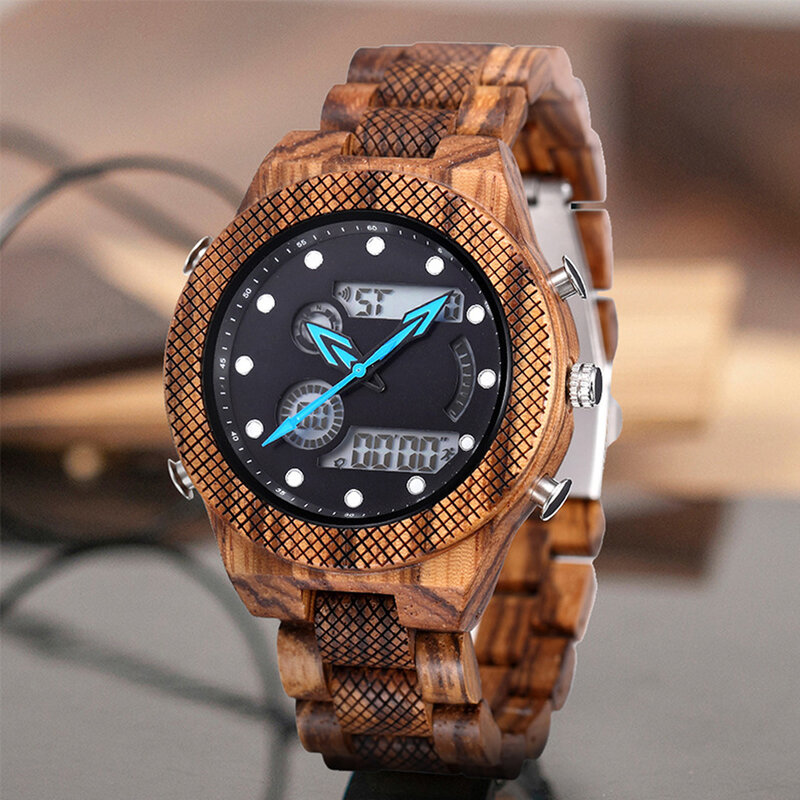 Fandao Hout Horloge Luxe Merk Horloges Mannen Sporthorloges Geleid Digitale Quartz Mannen Militair, Armband