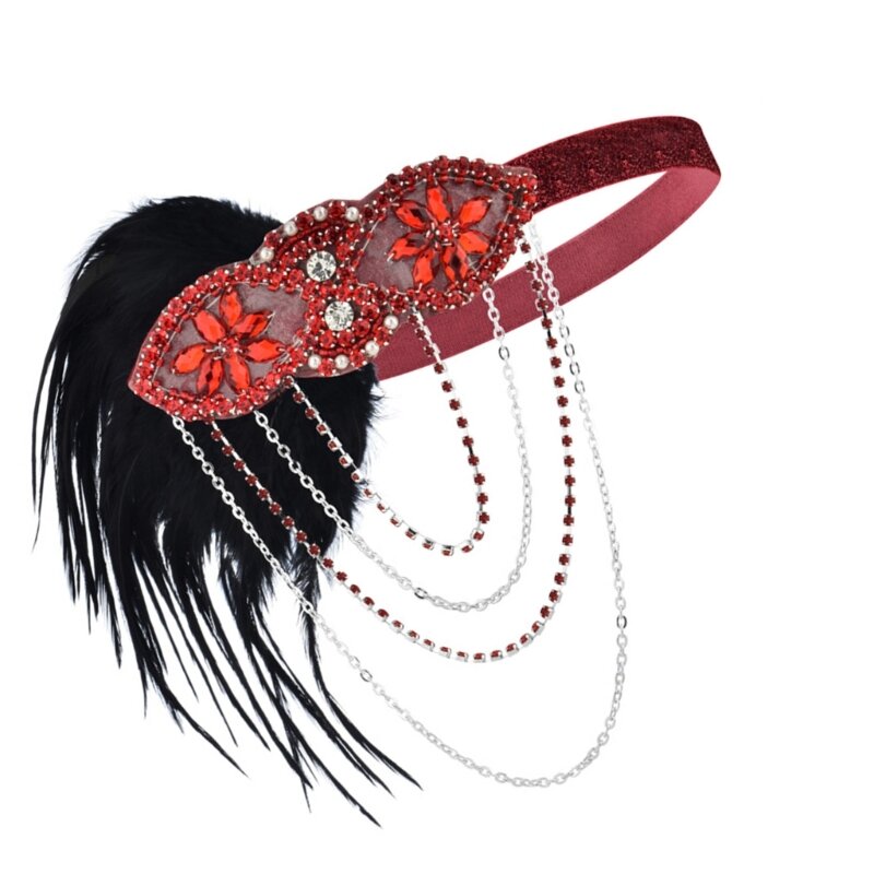 Accessoires pour cheveux, perles, bandeau, plumes, Vintage, F3MD