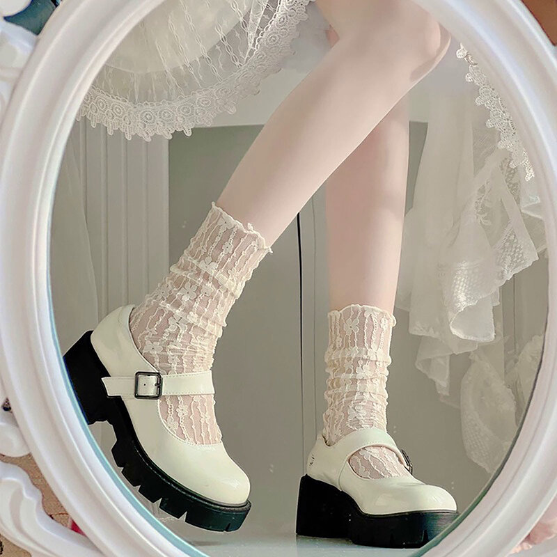 ถุงเท้ากลางแจ้งถุงเท้าผู้หญิงย้อนยุคเกาหลีตาข่ายแบบบางถุงเท้าแบบโพรงกลวงโปร่งใสถุงเท้าลูกไม้ญี่ปุ่น