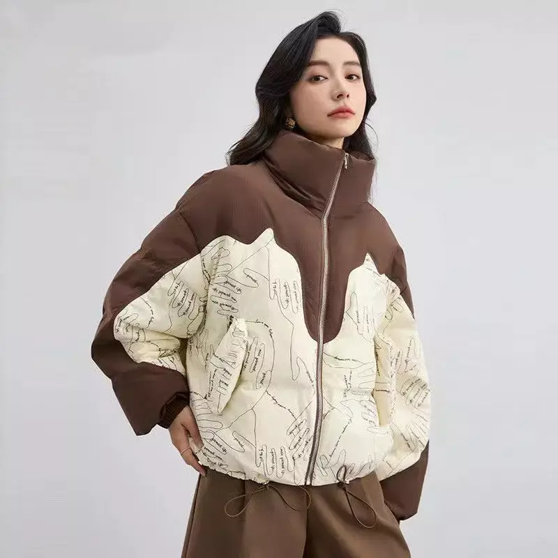 Abrigo de plumón de pato blanco para mujer, Chaqueta corta holgada con bolsillo grande, tendencia de moda, F195, otoño e invierno, 2024