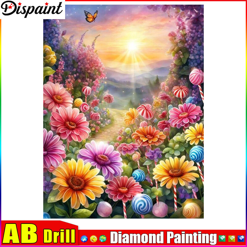 Dispaint AB 5D 다이아몬드 "컬러 꽃 일몰" 다이아몬드 자수, 풀 라운드/스퀘어, DIY 다이아몬드 페인팅, 크로스 스티치 홈 데코