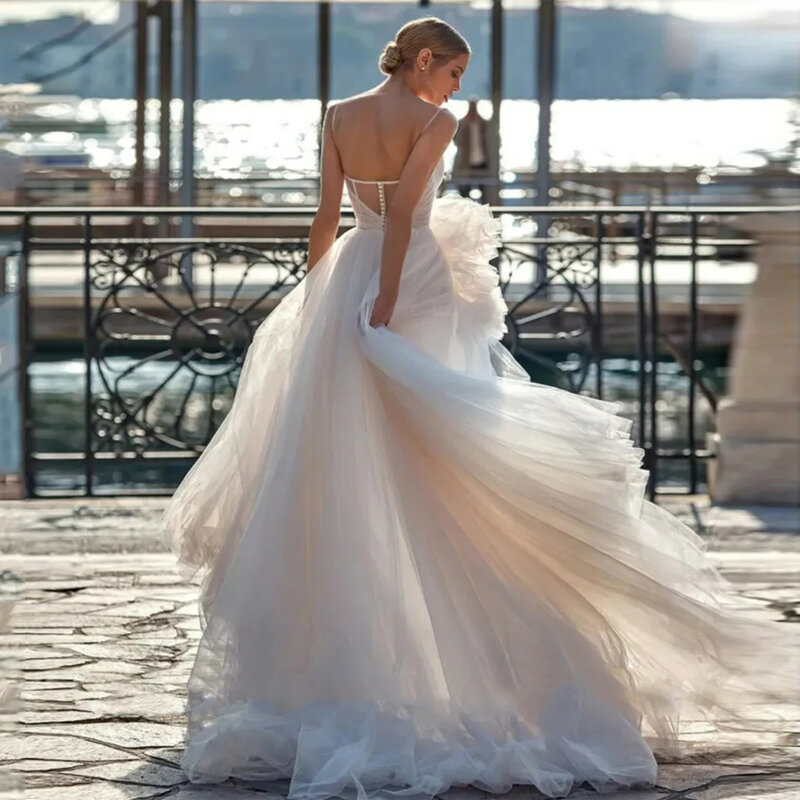 Elegantes vestidos de noiva de renda brilhante para mulheres, vestidos de noiva sem costas, vestido de princesa sem costas