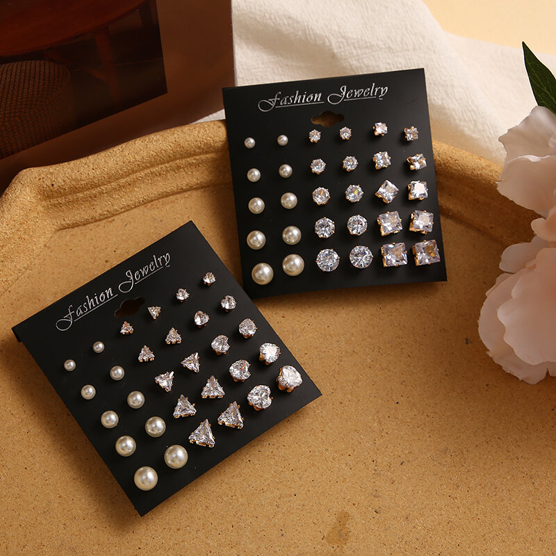17KM-pendientes de perlas de cristal de circón para mujer y niña, aretes geométricos de Metal, Color plateado, joyería de moda, nueva tendencia, 2023