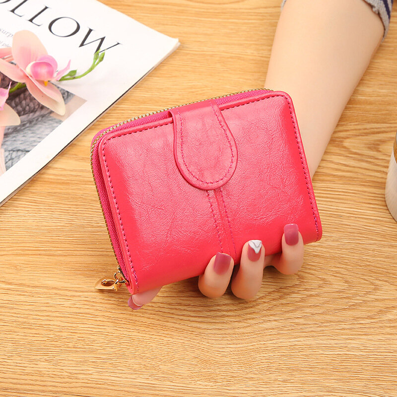 2023 New Women's Short Wallets Soft PU Leather Small Female Coin Money Purses Ladies Foldable Mini Zipper Credit Card Holders