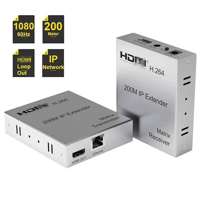 Extensor de matriz de 200M H.264 a través de Cable Ethernet Rj45 Cat6, compatible con receptor transmisor Multi a Multi HDMI para PS4 y PC