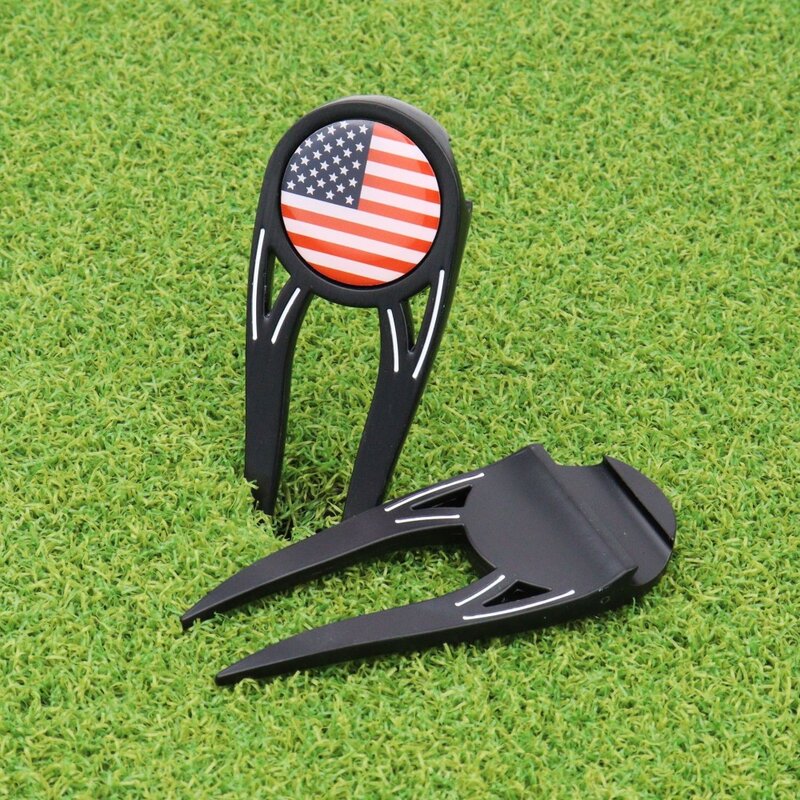 Zink legierung Golf grüne Gabel Rillen reiniger magnetische multifunktion ale Golfball gabel tragbare 4 in 1 Golfball Marker Golfschläger