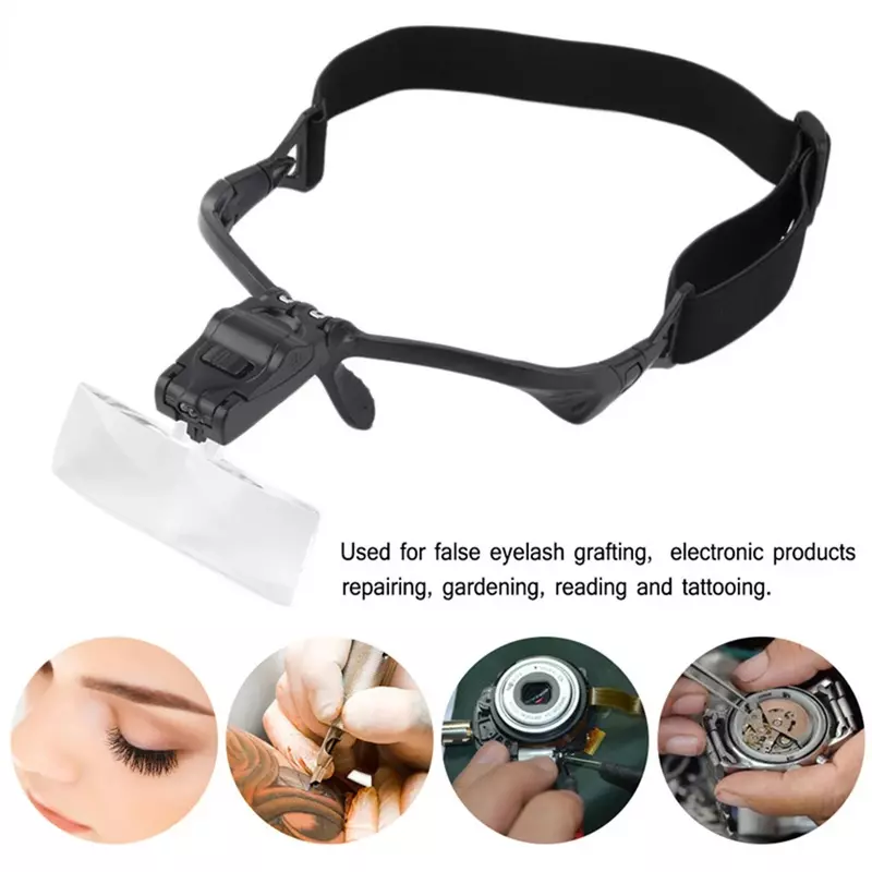 Verstellbare Stirnband Glaslupe mit LED-Lampe 5 Linsen Wimpern verlängerung Licht Lupe Brillen Wimpern Make-up Zubehör